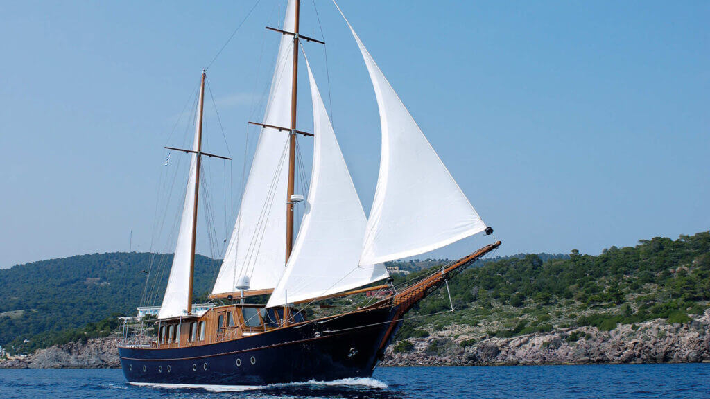 Luxury sailing yacht charters in Greece. Motor sailer charter in Greece with crew. Priviate yacht sailing in Greece, Mediterranean.